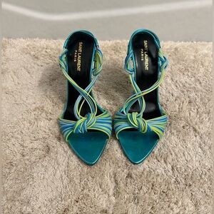 Saint Laurent metallic Blue and Yellow Strappy Heels